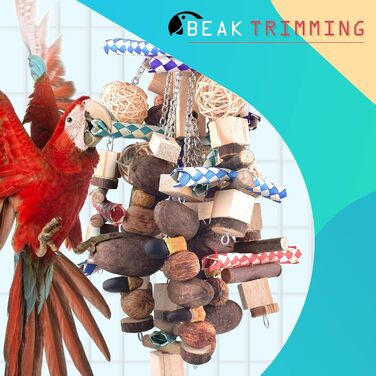 Bissap велика підвісна іграшка для папуг 52,8 см, дерев'яні блоки, для клітки, для ара, жако, какаду, еклектусів, хвилястих папуг, корел та інших
