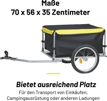 Причіп для велосипеда Dunlop – вантажний причіп з відбивачами та регульованим захистом від дощу – жовтий