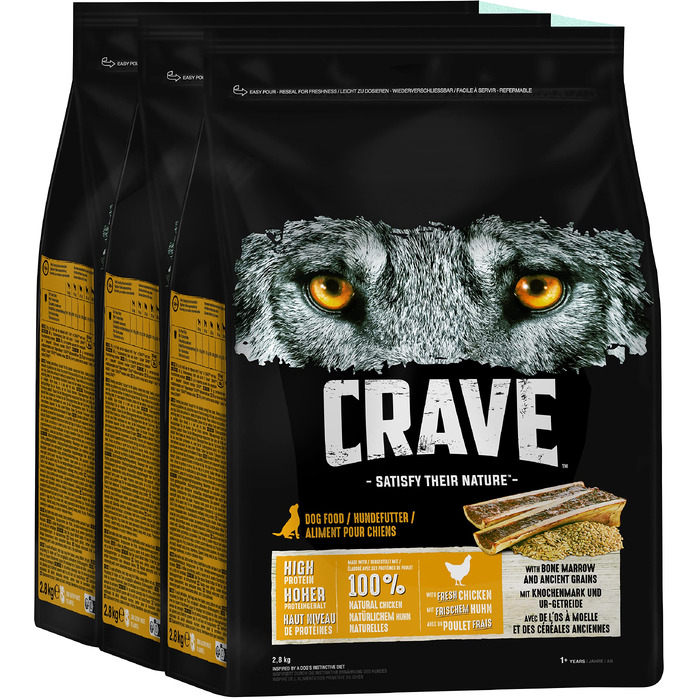 Беззерновий сухий корм для дорослих собак CRAVE з куркою, преміум-клас, високий вміст протеїну, 8.4 кг