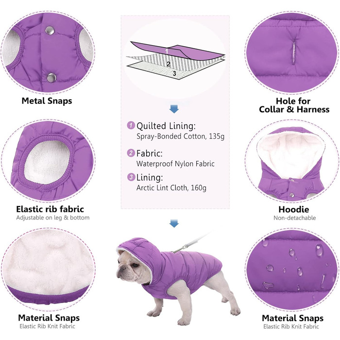 SAWMONG Теплий флісовий худі для собак з капюшоном, вітро- та водонепроникний, з підкладкою з флісу та бавовни, тепла куртка для собак, для холодної погоди, одяг для домашніх тварин, середніх та великих порід (XS, XS: Довжина 23 см, Обхват грудей 25-30 см