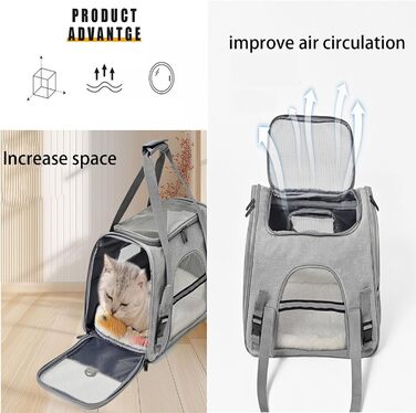 Транспортна переноска для тварин, переноска для кота, переноска для собак, підходить для маленьких собак, котів, кошенят, цуценят, зручний ремінь, регульований плечовий ремінь, для подорожей та прогулянок (Сірий)