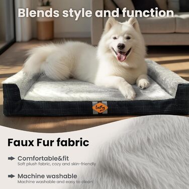 LaiFug Велике собаче ліжко, для середніх та великих собак, з ортопедичною функцією, водовідштовхувальне, знімний та пральний чохол. (271 x 201 x 19,5 см, Шкіряно-сірий)
