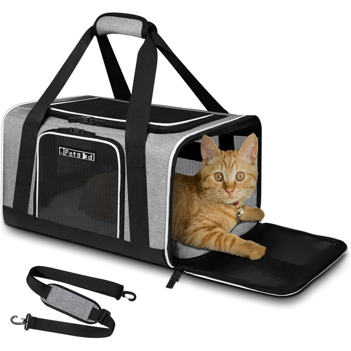 Транспортна сумка для тварин Petskd, схвалена авіакомпаніями, сіра, для котів та собак середніх розмірів, 17.0' x 11.0' x 10.5'