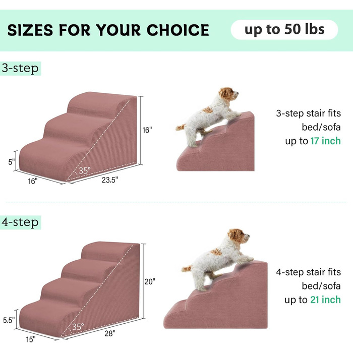 Сходинки для собак маленьких порід, 4-ступеневі, для ліжок та диванів, неслизькі, знімний чохол (рожевий)