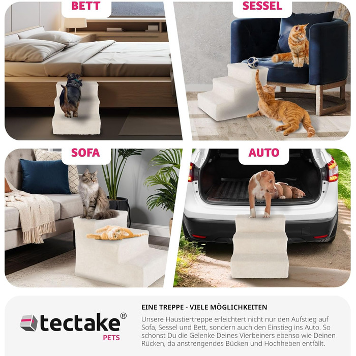 Сходинка для тварин tectake®: для собак та котів, допомога у підйом, знімний чохол, плоскі сходинки, для дивану, ліжка, авто (7 x 45 x 4,5 см)