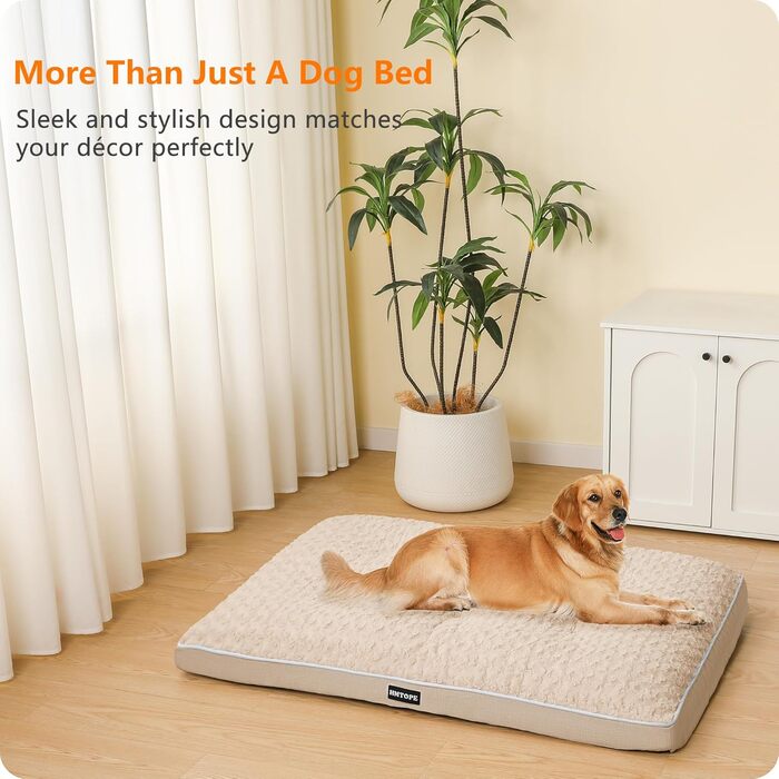 Ортопедичне ліжко для собак, матрац для собак з двоярусним дизайном, миється, знімний кошик для собак, 90 см для собак маленьких та середніх порід (105 x 69 x 12 см, бежевий)