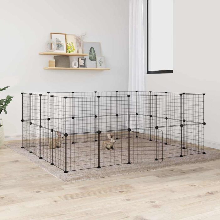 Клітка для тварин із дверцятами vidaXL, 36 елементів, чорна, 35x35 см, сталева — для кроликів, цуценят, домашніх тварин