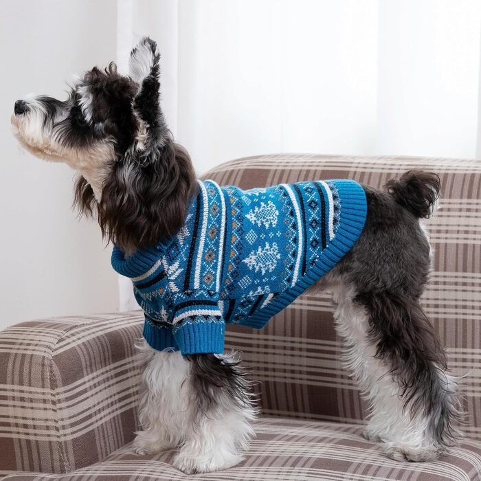 CuteBone Синій пуловер для собак зі сніжинками, одяг для цуценят, теплий светр, зимова куртка для маленьких собак, з отвором для повідка DS72XL-DE XL Сніжинка