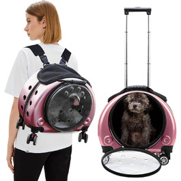 Рюкзак для тварин PETCUTE, рожевий: комфортний перенос для собак та котів до 7.5 кг, з виймальною підстилкою та преміум-колесами