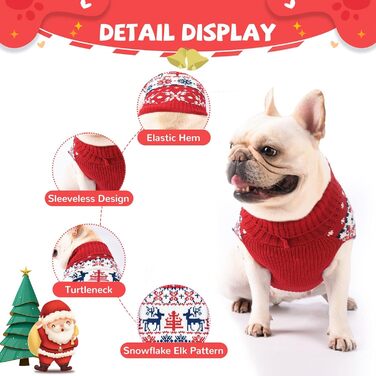 Пуловер для собак ABRRLO з бавовни, костюм для святкування Різдва, теплий зимовий пуловер для собак, костюм для домашніх тварин (L, сніжинка, олень)