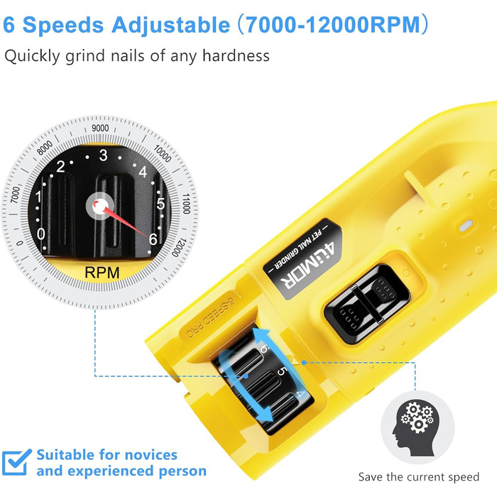 Шліфувальник для собак 4UMOR з 6 ступенями та 2 LED-ліхтариками - безпечна та ефективна догляд за кігтями для собак великих, середніх та маленьких порід