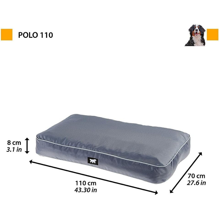 Ортопедичний лежак для собак FERPLAST Polo XL - 110 x 70 x 8 см, сірий. Миючий, зйомний наповнювач, стійкий до подряпин