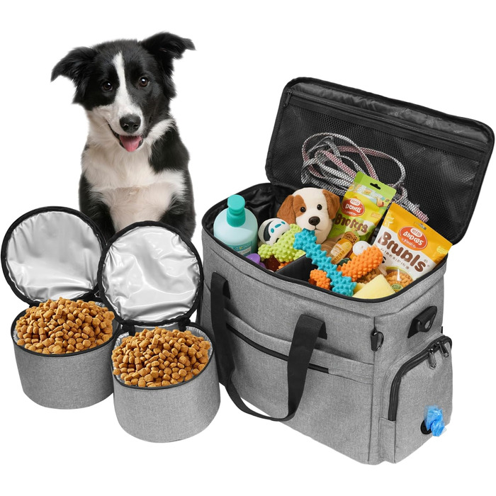 MYDAYS Сумка для собак, багаж для тварин, дорожня сумка на вихідні з мискою (сіра)