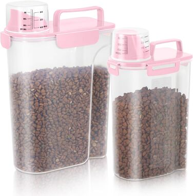 Контейнер для корму для собак 3/2,3 кг, велика насадка, BPA-free, пластиковий контейнер для корму для тварин з 4 герметичними закриттями, 1 мірний стакан та ручка, легкий, світло-рожевий (3 л + 5 л)