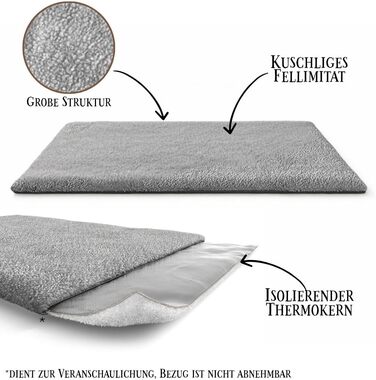 Килимок для собак Knuffelwuff Melbourne самонагріваючийся, 100x70 см, сірий. З ізолюючим шаром повітря, активне нагрівання при вологості, імітація овечої шкури, легко чиститься, форма стабільна.