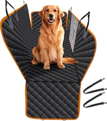 Водонепроникний килимок для собак у машину Heatail для заднього сидіння з боковими захисниками та сіткою, 135 x 148 см, чорний/помаранчевий