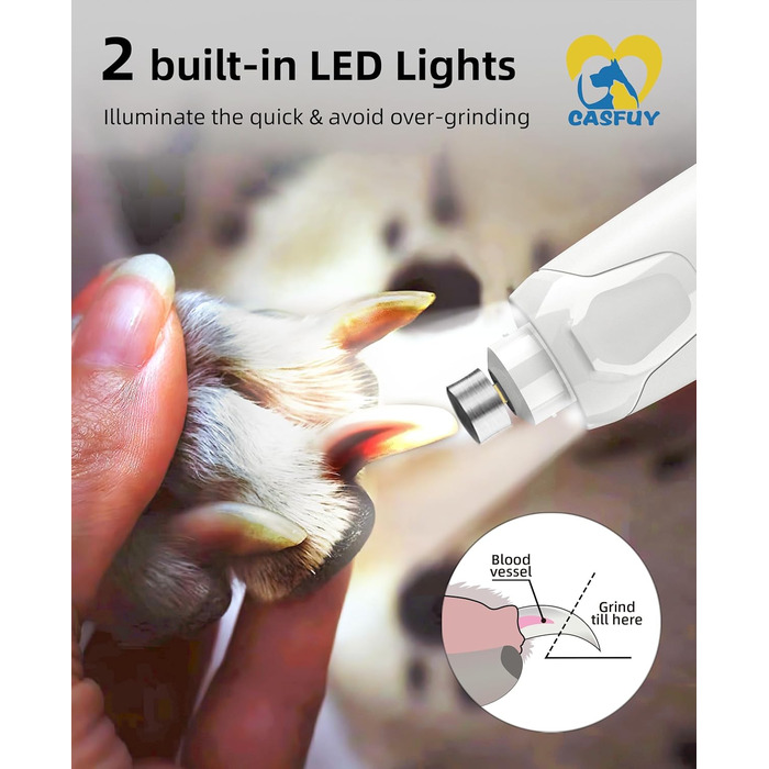 Електричний точило для кігтів собак та котів Casfuy з 6 режимами та LED-підсвіткою (45 dB)