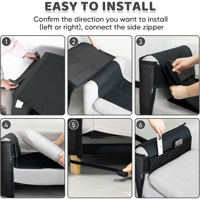 Захист дивану від кігтів котів NATUYA: меблевий захист, легко знімається, не пошкоджує диван (Чорний, Лівий)