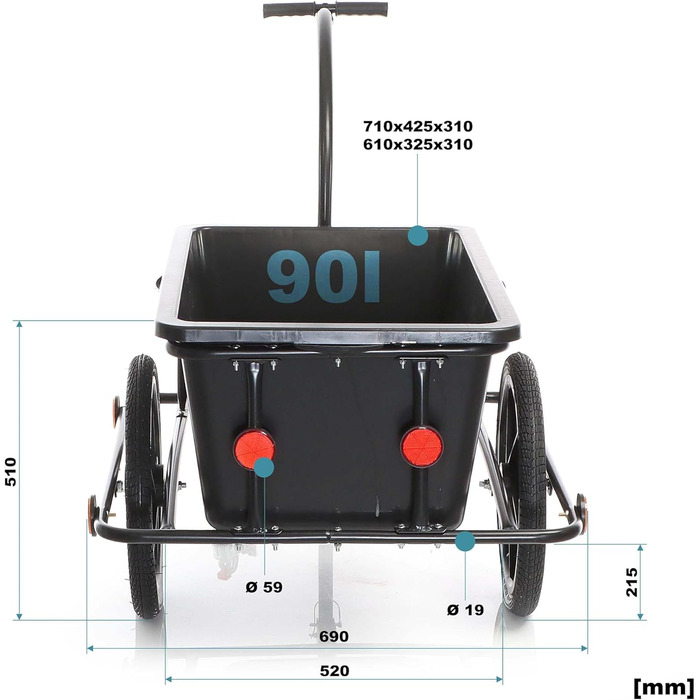 Причіп для велосипеда Wiltec, 158x69x51 см, вантажопідйомність 80 кг, об'єм 90 л, з кузовом, зчепленням та повітряними шинами