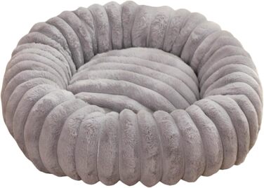 М'яке ліжко для собак Mateju Donut, плюшеве ліжко для котів, тепле м'яке килим для собак з неслизьким дном, смугастий стиль, для середніх та маленьких собак (світло-сірий, 70 см)