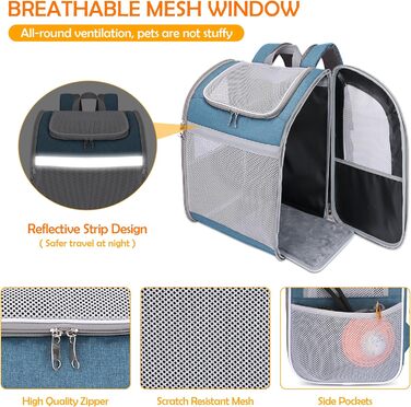 Рюкзак-переноска для собак та котів ALLSOPETS, зелений, з ременем безпеки та світловідбиваючими елементами