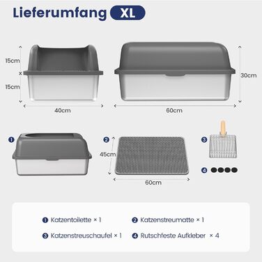 Лотки для котів Katzenklo Edelstahl XL: нержавіюча сталь, 60x40x30 см, з лопаткою та килимком, для великих котів