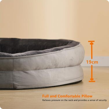 Ортопедичне ліжко для собак, собаче ліжко-софа з валиком для шиї, кошик для собак з неслизьким дном, знімне та пральне, для великих собак, 122 x 90 x 19 см, темно-сірий
