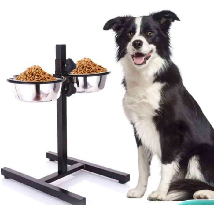 Підвищений годівниця для собак та котів 2-в-1, 4 регульовані висоти, підставка Anti-Slip з нержавіючої сталі, для всіх порід (1-2 миски)