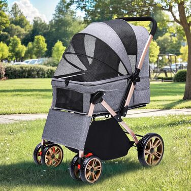 Візок для собак DWVO 3-в-1: візок, переноска, сумка для собак, до 22 кг, сірий (58.5x76x105 см)