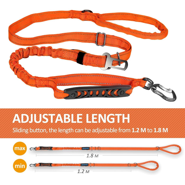 Леєчка для собак IOKHEIRA, регульована (1,2-1,5 м) з надійним кріпленням, комфортна ручка та світловідбиваючі нитки (неоновий зелений, полум'яно-помаранчевий)