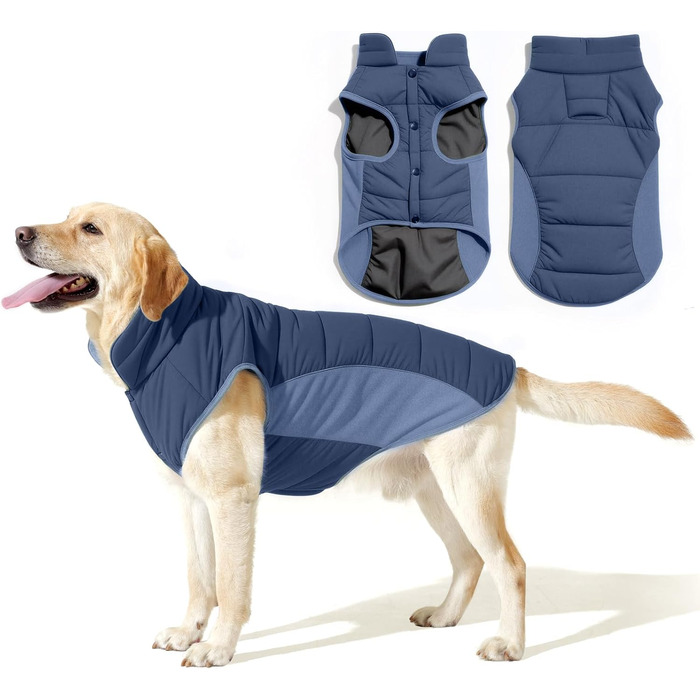 Водонепроникний собачий плащ/куртка Poiinvc з отвором для шлейки, світловідбиваючий, теплий, водонепроникний, для собак S-XXL, з еластичними манжетами, ідеальний для прогулянок на вулиці, зелений (M, темно-синій)