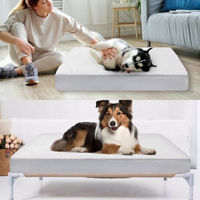 Ортопедичне ліжко для собак Vertupet з Memory Foam, 75x50x8 см, знімний чохол та м'яке подушечка, для великих собак, сіре та біле