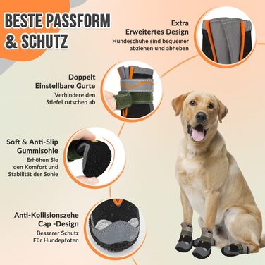 Взуття для собак SlowTon: 4 шт. захист лап, дихаючі собачі чоботи для вулиці з неслизькою підошвою, регульовані світловідбиваючі липучки. Підходять для маленьких, середніх та великих собак, сірий колір.