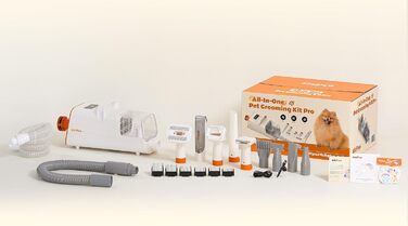 Набір для грумінгу собак Kitplus: машинка для стрижки, пилосос для шерсті, 8 інструментів, чорний & білий.