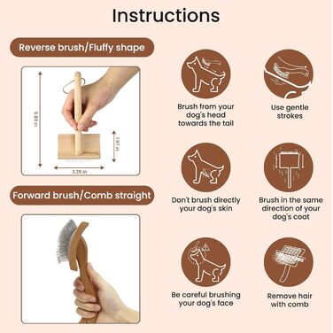 Щітка для собак з довгою шерстю, для розчісування та видалення ковтунів, дерев'яна (бук), ергономічна ручка, розмір M