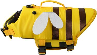 Жилет для плавання собак FANSU, рятувальний жилет для собак з ручкою - регульований розмір для плавання, серфінгу, катання на човні (L, Жовта бджола)