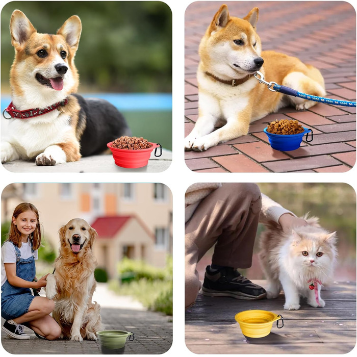 Складані годівниці для собак PetBonus, 2 шт. Силіконові миски для води для собак у подорожах, портативні, не проливаються, з карабіном для собак та котів, для води та корму (600 мл, Армійний зелений, Синій)