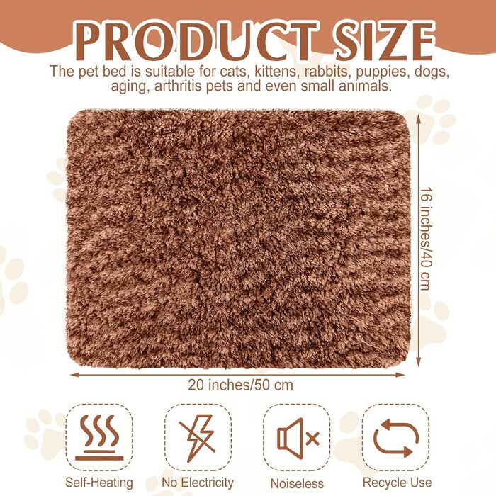 Самогріюча котяча ковдра Photect: тепла та зручна для вашого улюбленця. 40 x 50 см, темно-коричневий колір, легко прати.