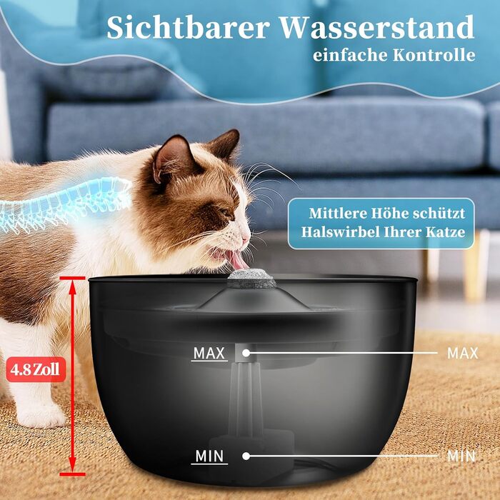Автоматичний фонтанчик для котів Katzenbrunnen 3L з тихою помпою, фільтром та індикатором рівня води