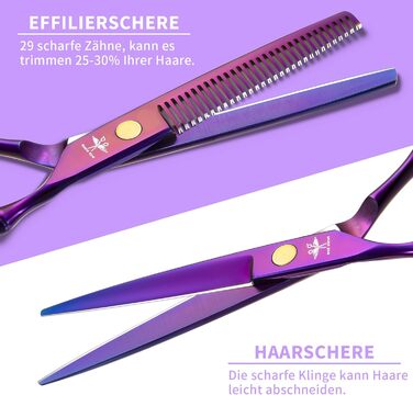 Набір професійних перукарських ножиць PURPLEBIRD (10 шт.) з нержавіючої сталі: перукарські та фінішні ножиці для барберів, перукарів та початківців