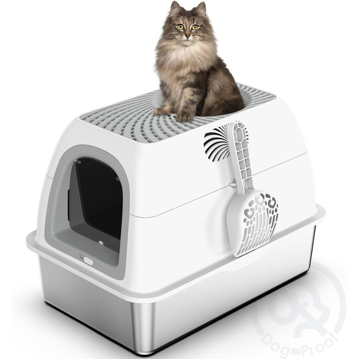 Великий лоток для котів suzzipaws, біло-сірий, топ-вхід, туалет для котів