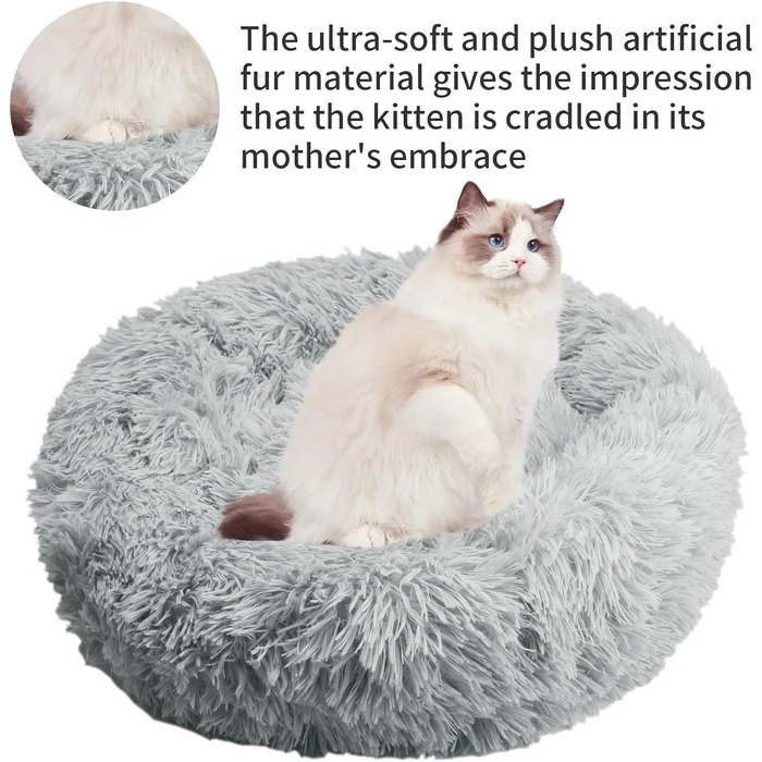 Кругле ліжко для собак та котів Zentaurus, плюшеве, м'яке та пухнасте (Світло-персиковий, 60 см) (Світло-сірий, 40 см)