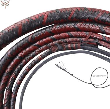 Кнут батіг шкіряний Bullwhip, 90 см / 1.8 м / 2.4 м, справжня шкіра бика, 8 кісок, чорно-червоний, з внутрішнім сердечником, подарунок для чоловіка