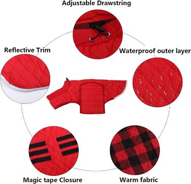 Водонепроникна зимова куртка для такси для собак Babepet з флісовою підкладкою, світловідбиваючий пуловер з отвором для шлейки, червоний, розмір L (спина: 45 см)