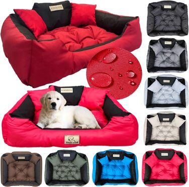 Крісло-ліжко для собак середніх порід King Dog, 75 x 65 см, миється, з можливістю персоналізації (ім'я), водонепроникний матеріал, силіконова наповнювач, червоний колір