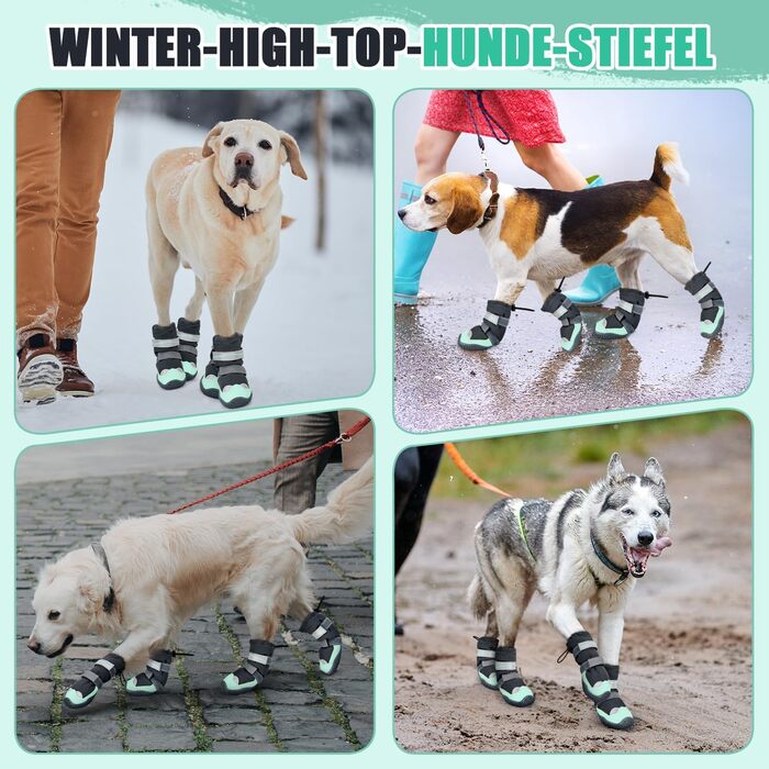 Чоботи для собак, захист подушечок лап, зимові, водонепроникні, розмір 6 (зелені)