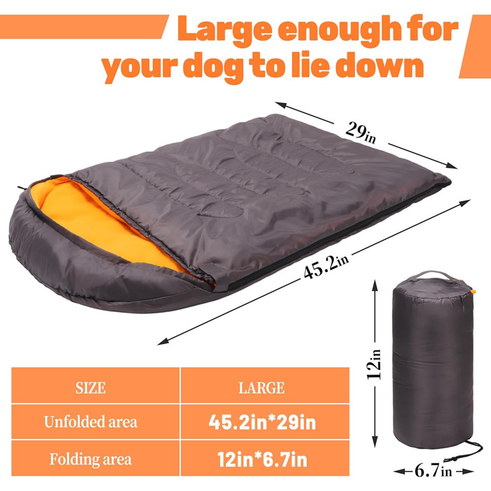 Спальний мішок для собак Lifeunion, водонепроникний, теплий, компактний, для подорожей, кемпінгу, хайкінгу, рюкзакових походів (Сірий + Оранжевий)
