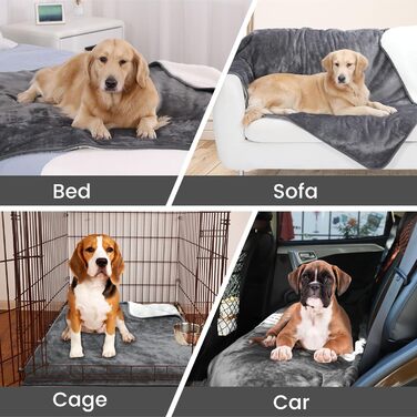 PETTOM водонепроникна флісова ковдра для собак і котів 75x100 см, м'який плед для домашніх тварин, захист дивану, авто, ліжка, машинне прання, сірий
