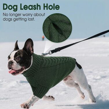 Теплий зимовий пуловер для собак великих порід L, зелений. Пуловер з ворітцем-горловиною, машинного в'язання, для Французького бульдога, Шнауцера, Мальтезе, Бішон Фрізе, Бостон-тер'єра. Легко прати.