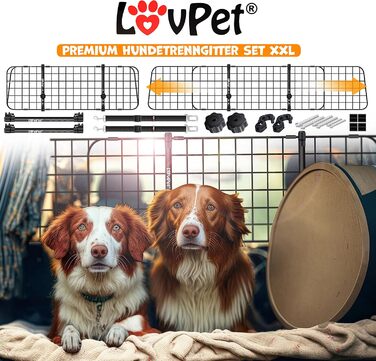 Lovpet® захисна решітка для авто для собак, універсальна розсувна перегородка в багажник, 30×91-153 см, із 2 ременями безпеки, чорна